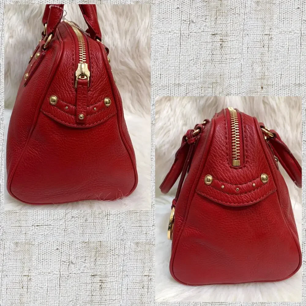 MICHAEL KORS Pebbled Red Leather Small Zip Top Satchel Crossbody